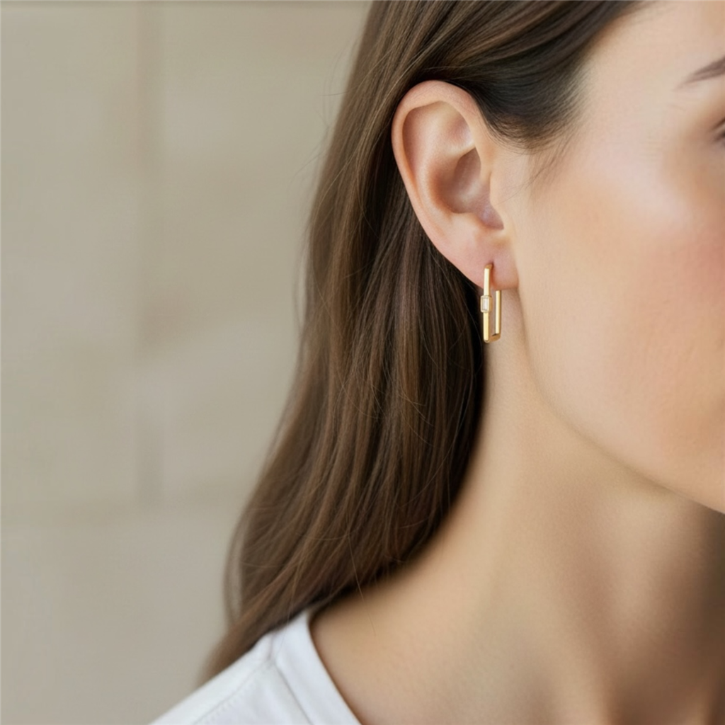 14KT Yellow Gold Baguette Diamond Hoop Earrings