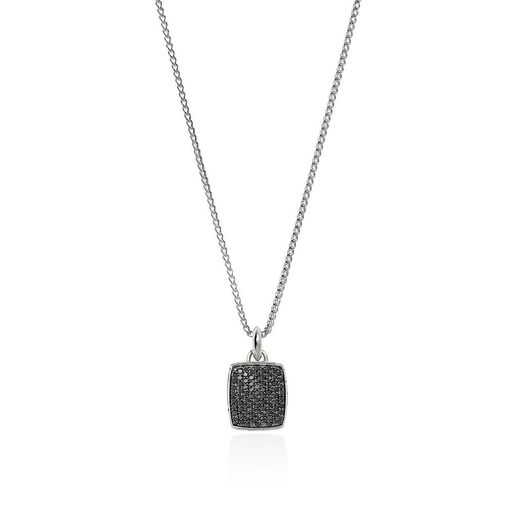 Sterling Silver Black Sapphire Tag 1.7mm Surf Chain Pendant Necklace