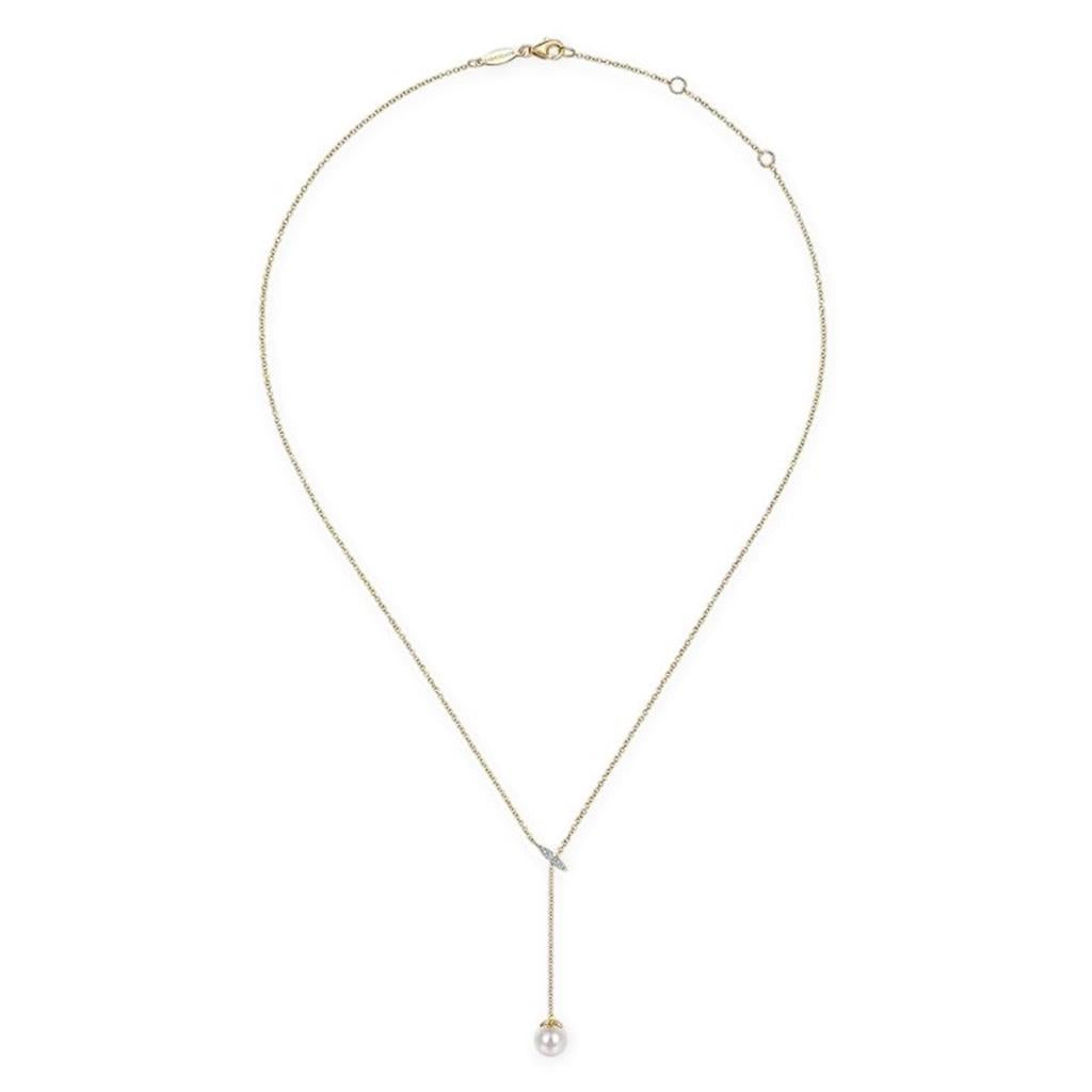 14Kt Yellow Gold Diamond & Pearl Layered Y Necklace
