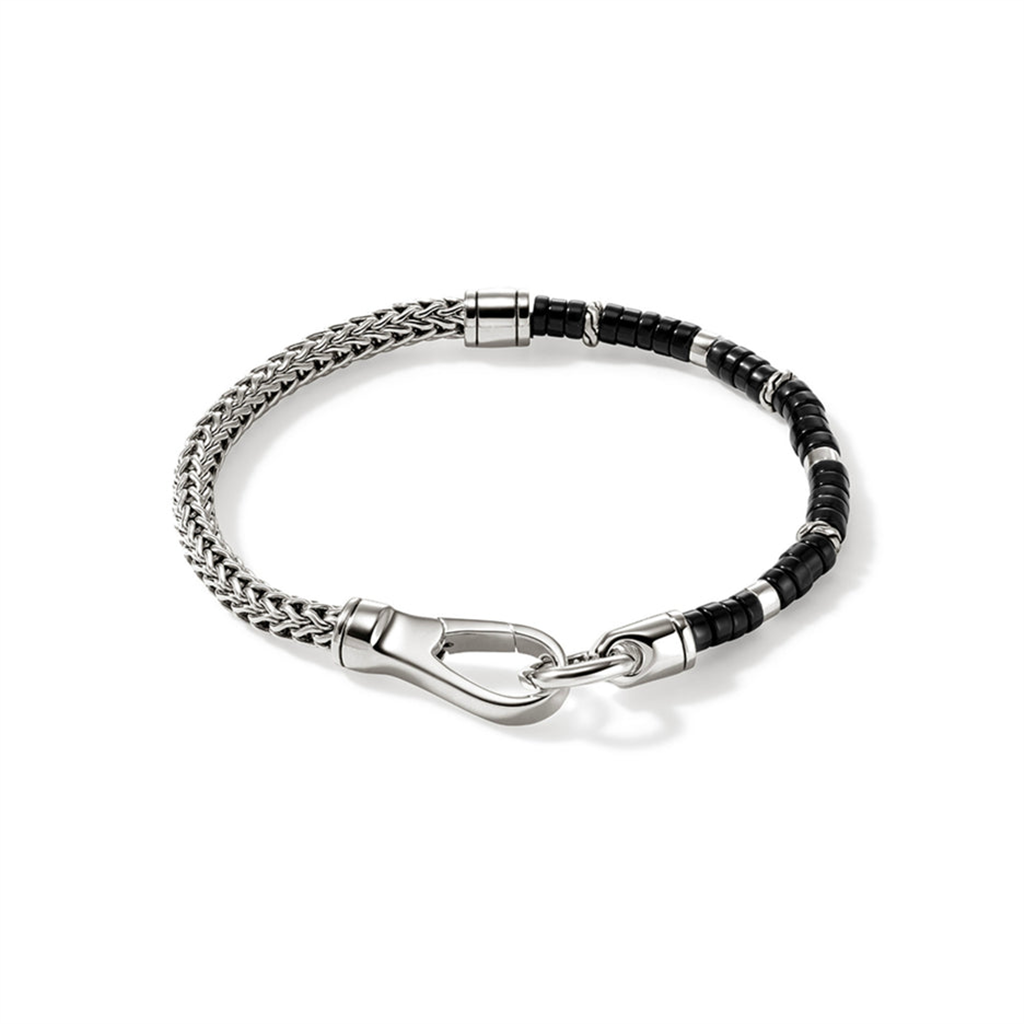 Sterling Silver Black Onyx Half Heishi Bracelet
