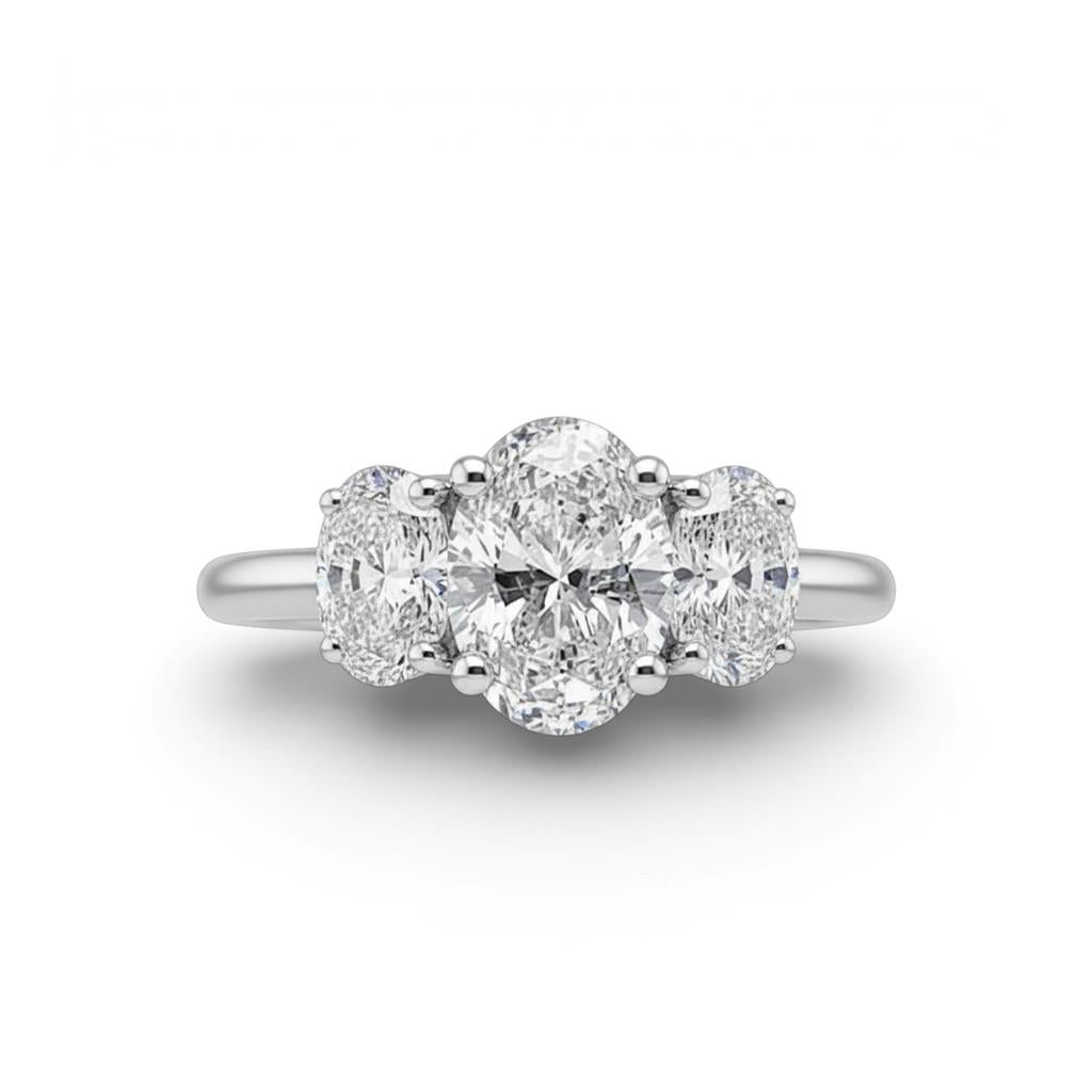 14KT White Gold Three-Stone Oval Diamond Engagement Ring