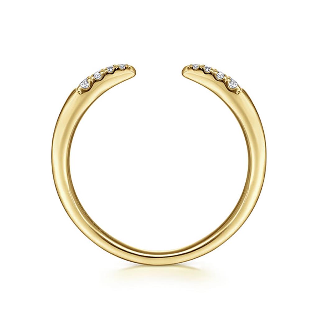 14K Yellow Gold Open Diamond Tipped Stackable Ring side angle