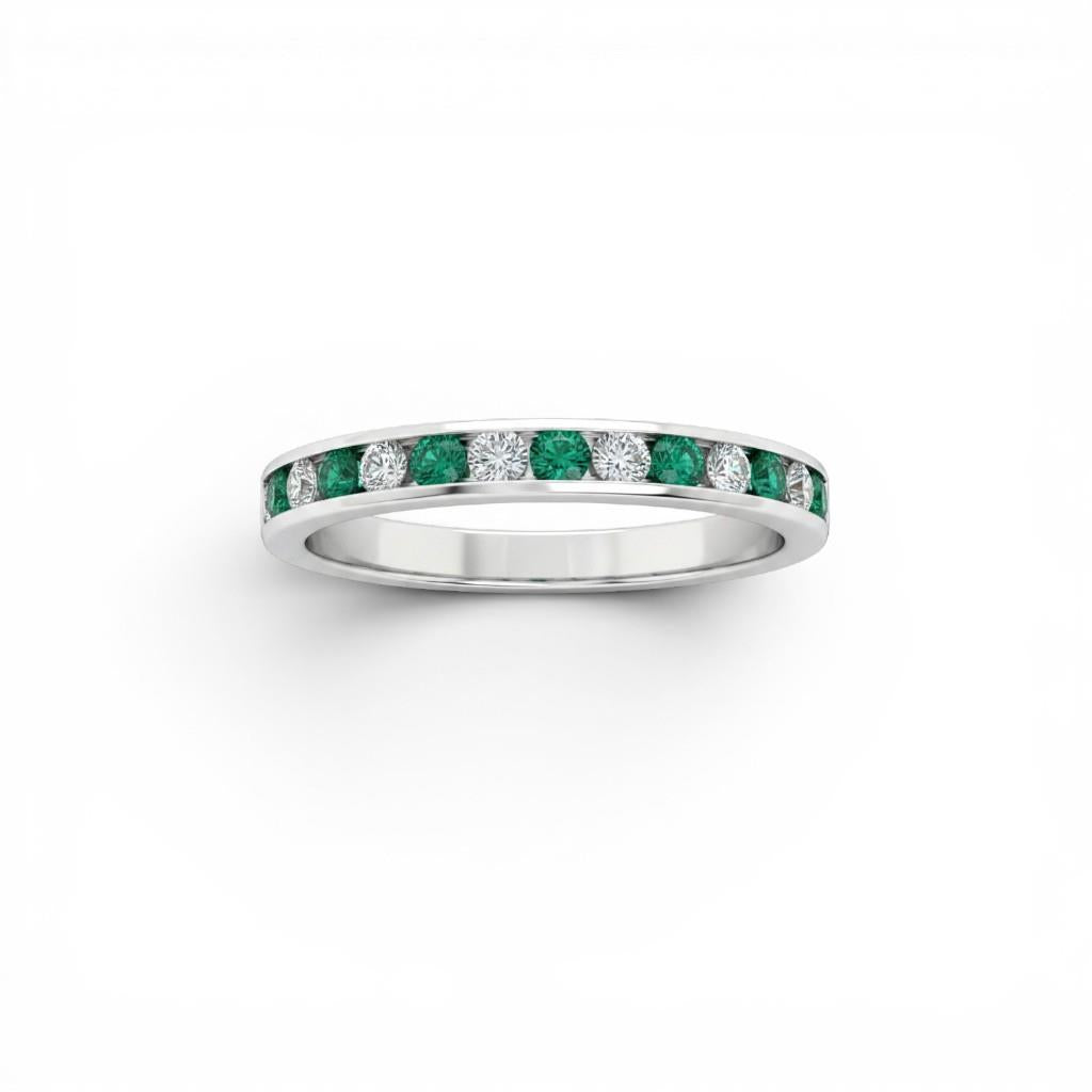 14 Kt White Gold Diamond & Emerald Alternating Band
