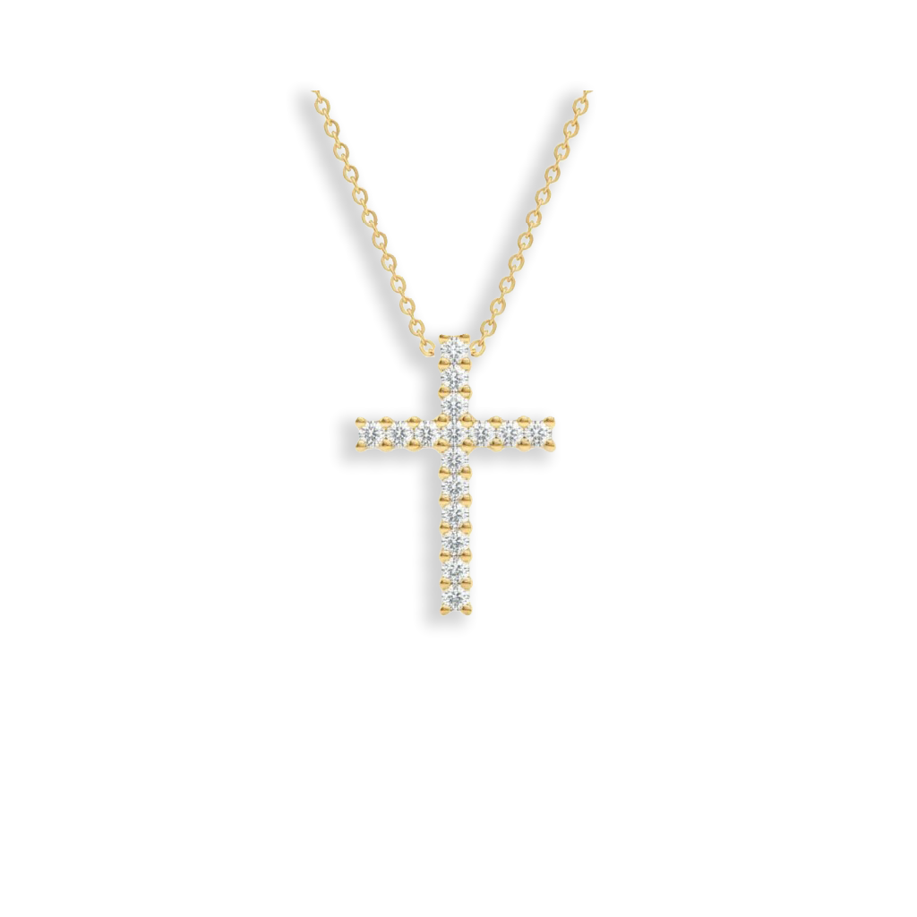 18K Yellow Gold Diamond Cross Pendant | 0.19ct