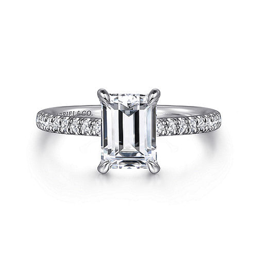 14KT White Gold Emerald Hidden Halo Diamond Engagement Ring