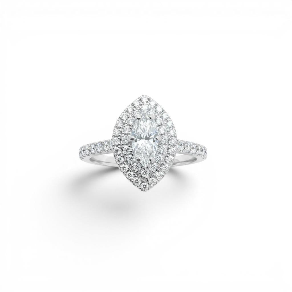 14K White Gold Marquise Diamond Double Halo Engagement Ring 1.25ct