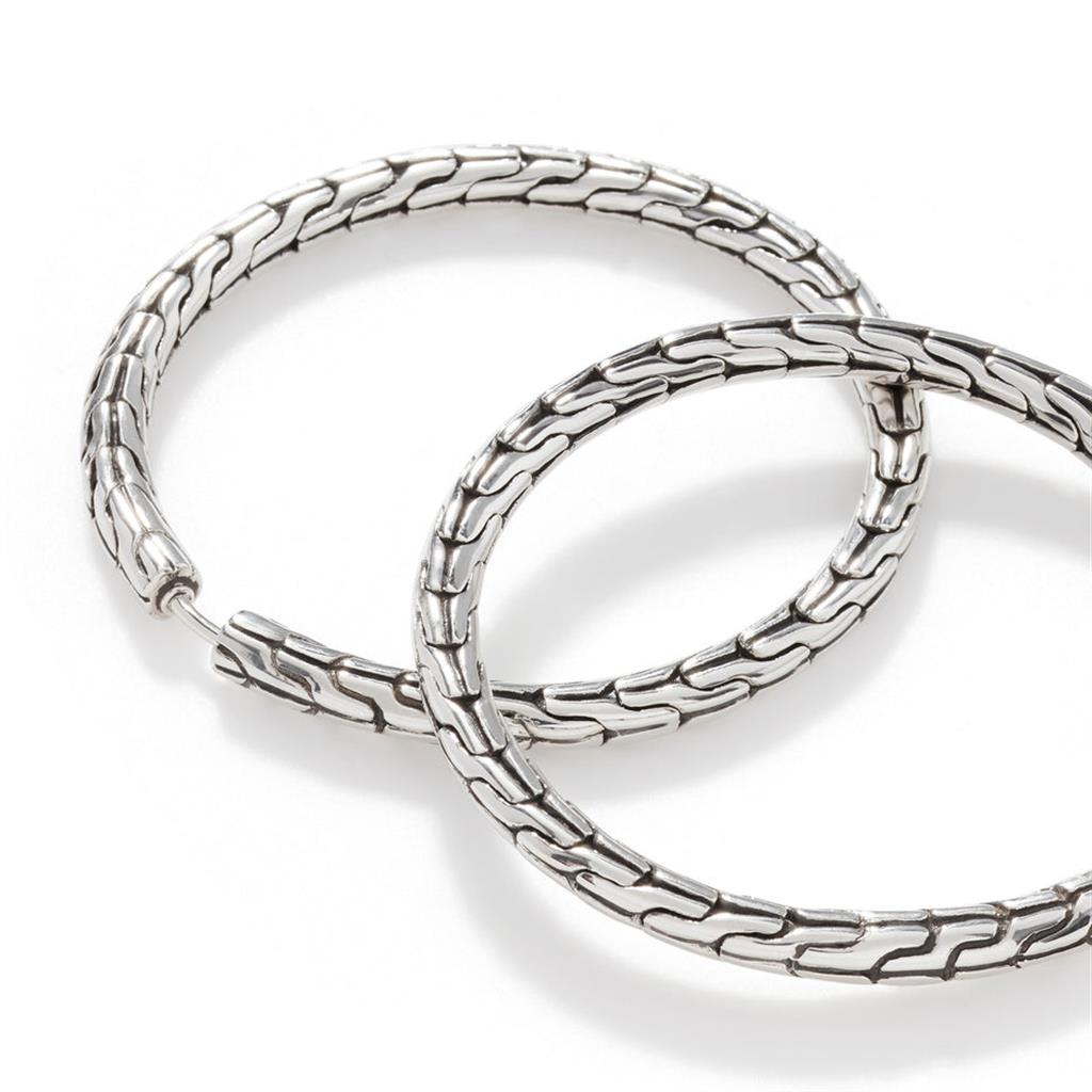 Carved Chain Hoop Earring, Sterling Silver, 37MM