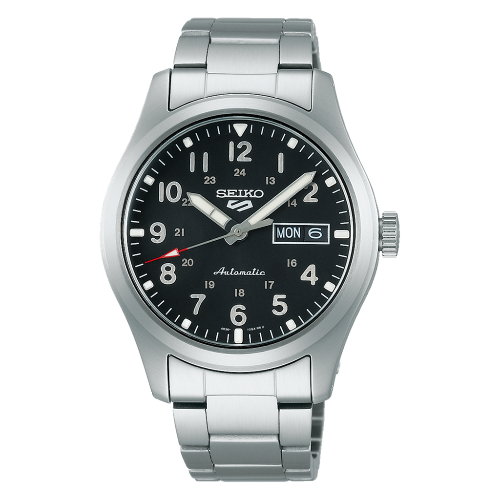 Seiko 5 Sports Stainless Steel Black Arabic Dial Watch – Ref. SRPG27
