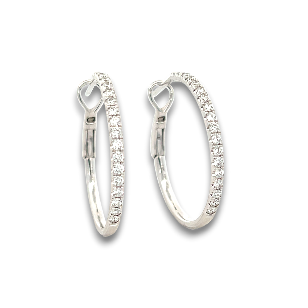 14kt White Gold Round Diamond Hoop Earrings