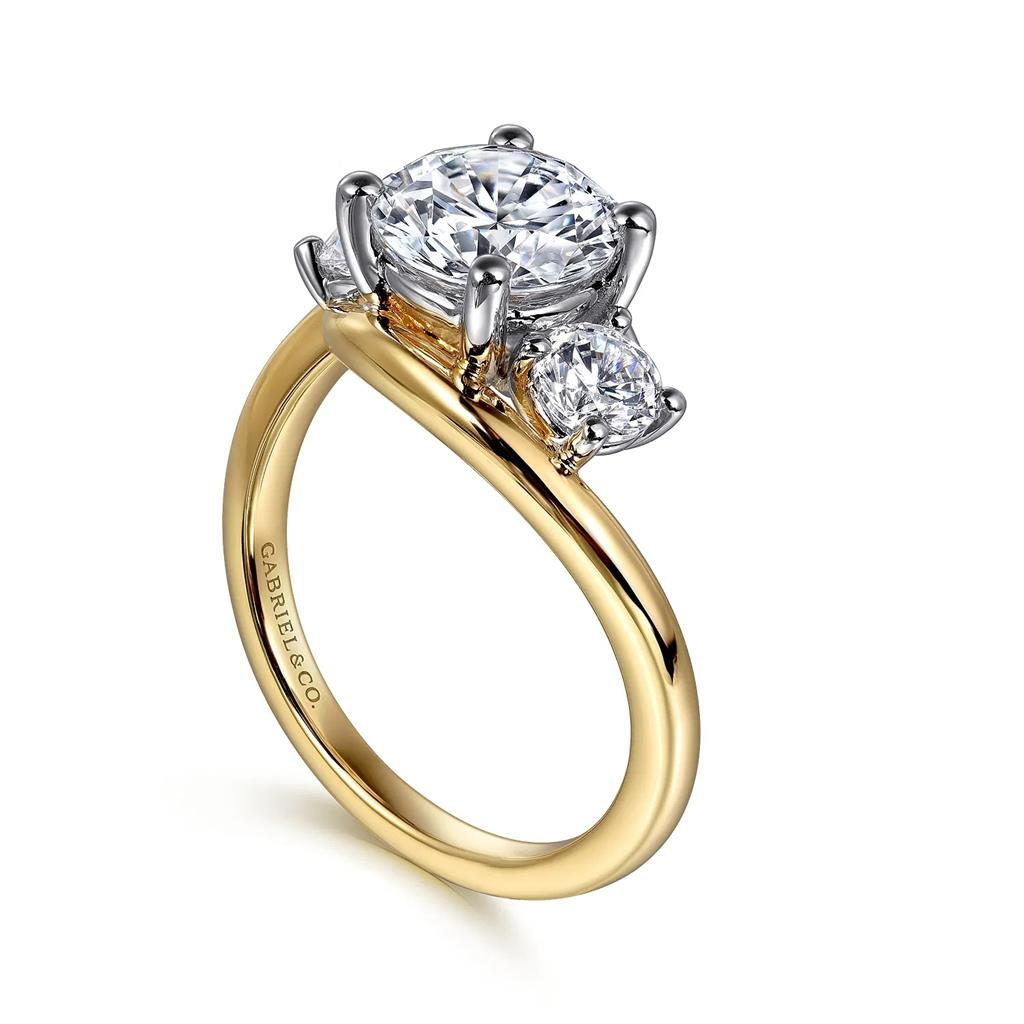 14kt Two-Tone Round 3-Stone Engagement Ring Semi-Mounting - side view