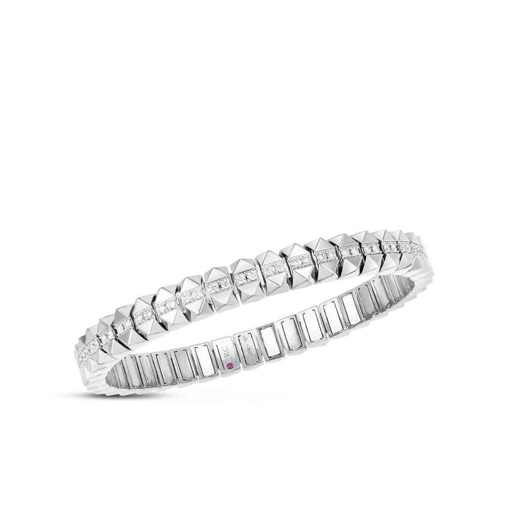 18kt White Gold Obelisco Diamond-Accented Flexible Bangle