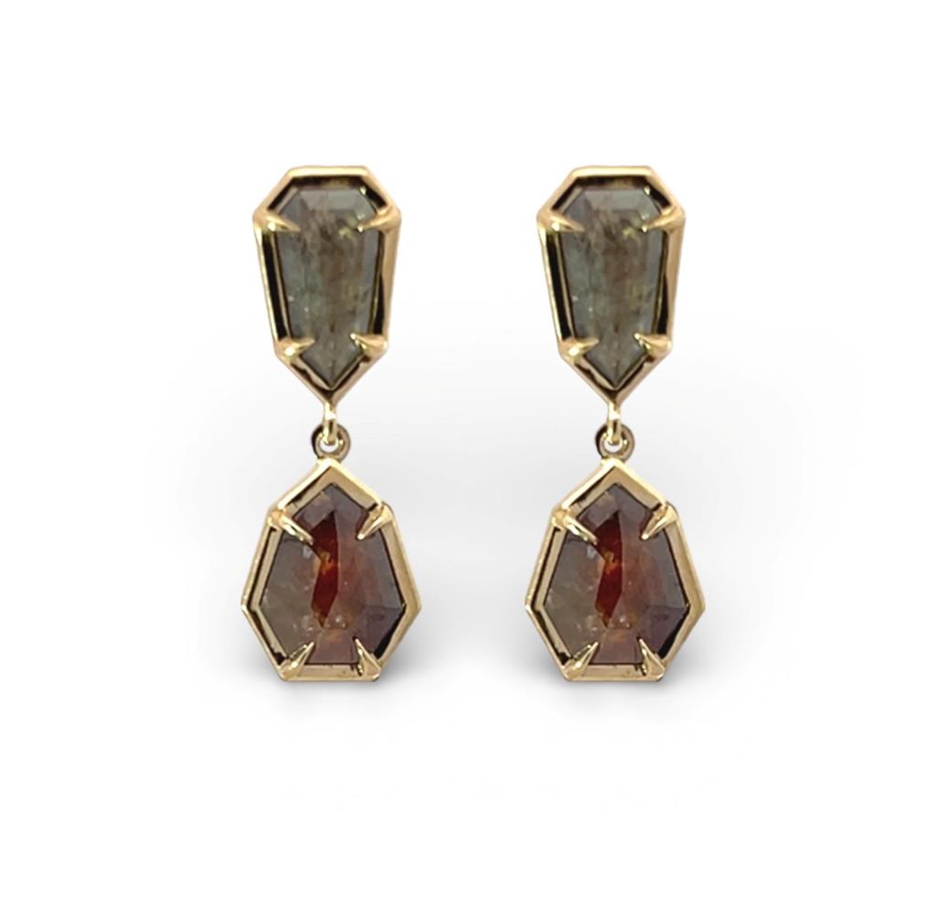14KT Yellow Gold Brown Slab Diamond Dangle Earrings