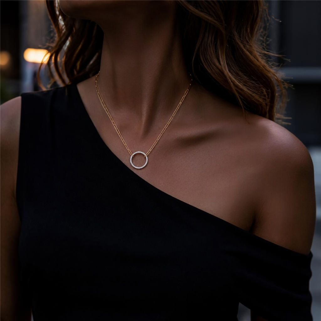 Eternity Diamond Circle Paperclip Necklace