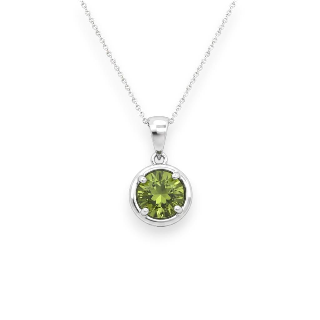14K White Gold 4 Prong 1.40 CT Checkerboard Cut Peridot Solitaire Pendant