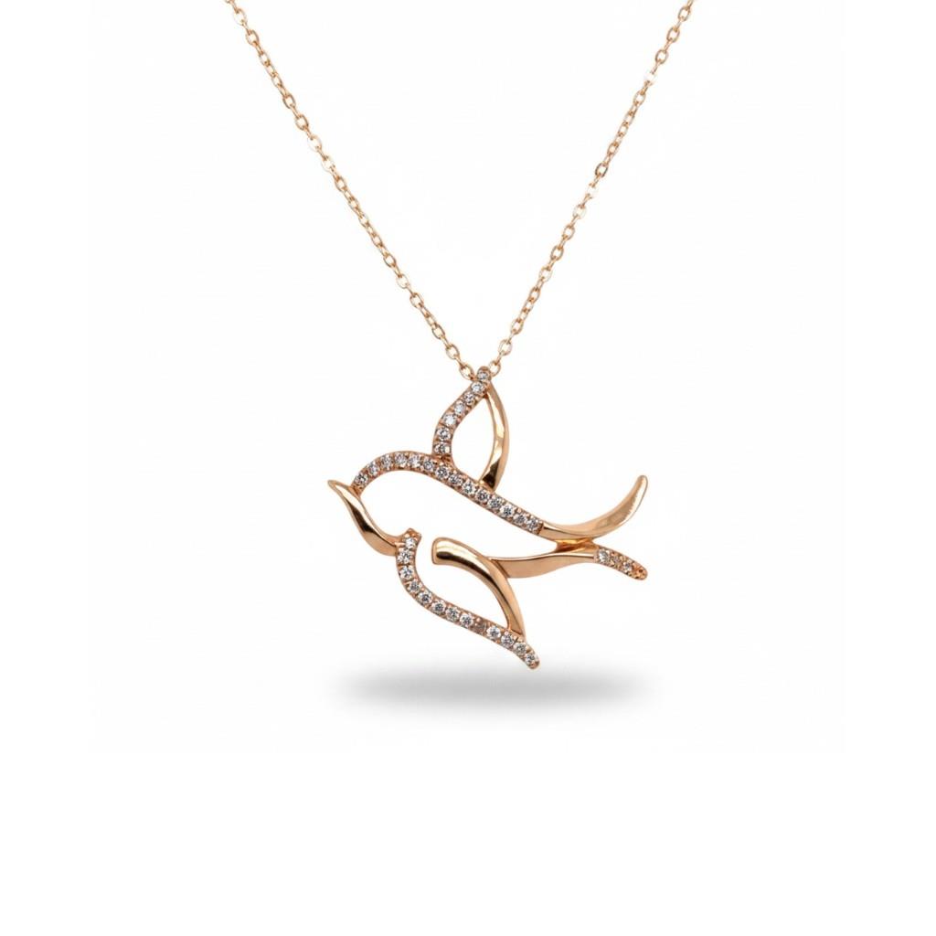 14kt Rose Gold Diamond Bird Necklace – 17"