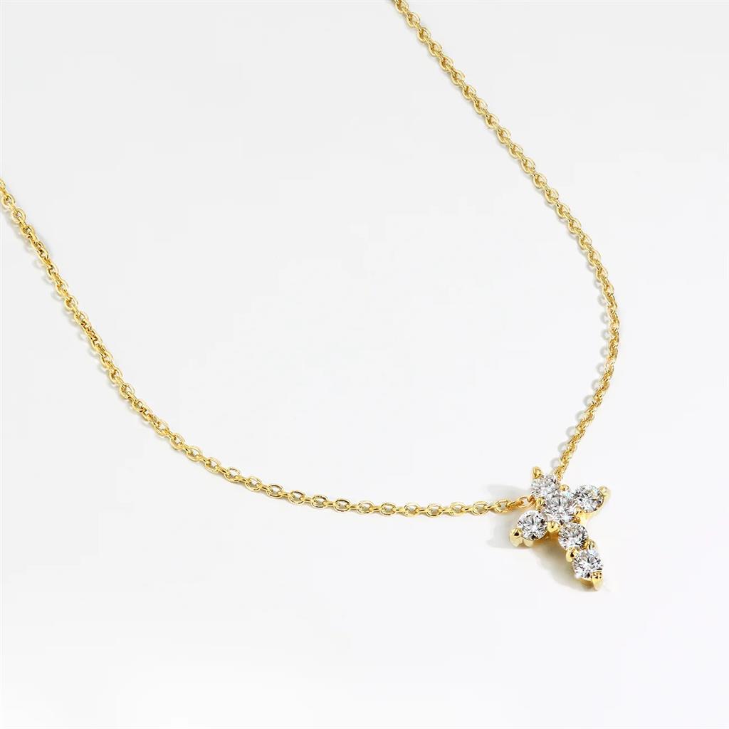 18K Yellow Gold Large Baby Cross Diamond Pendant Necklace | 0.20ct