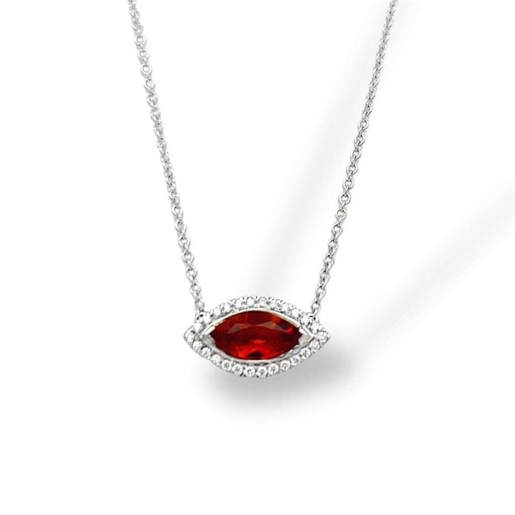 18 Kt White Gold Citrine and Diamond Marquise Halo Necklace