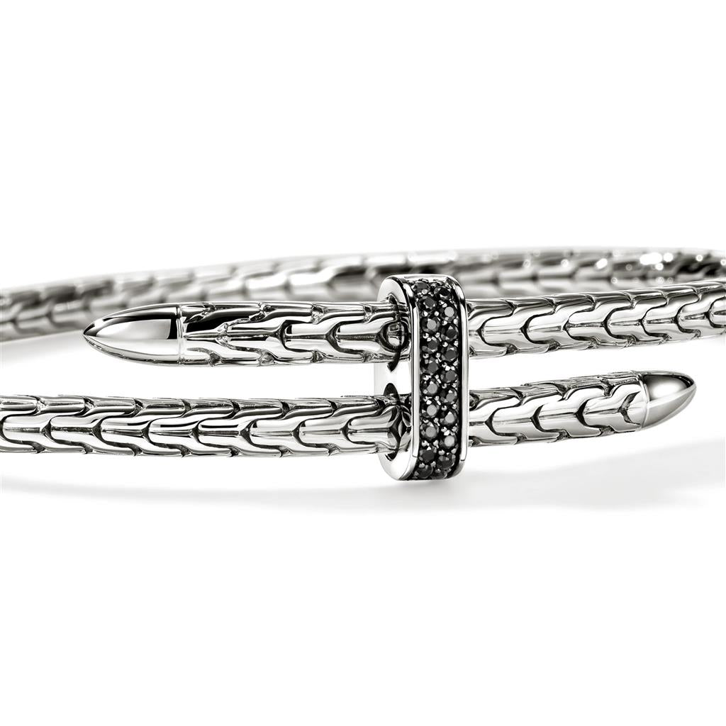 Sterling Silver 4mm Slim Spear Flex Cuff Bracelet with Black Sapphires