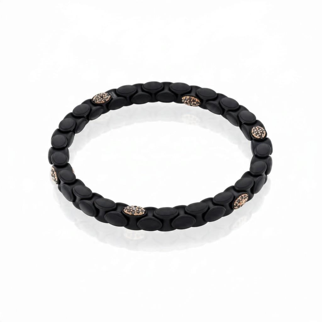 Anacondino Black Ceramic & 18KT Rose Gold Black Diamond Station Stretch Bracelet