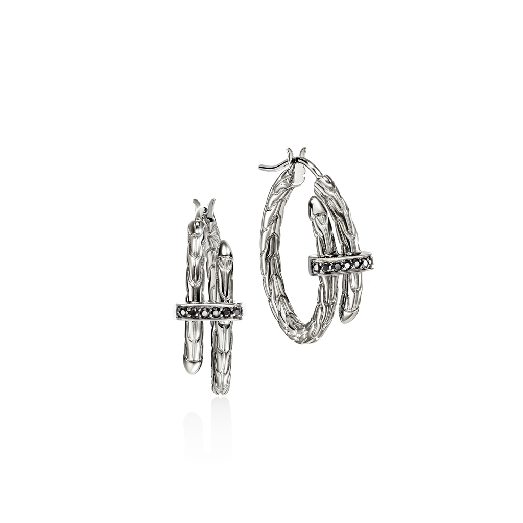 Sterling Silver Black Sapphire Spear Hoop Earrings EBS986744BLS