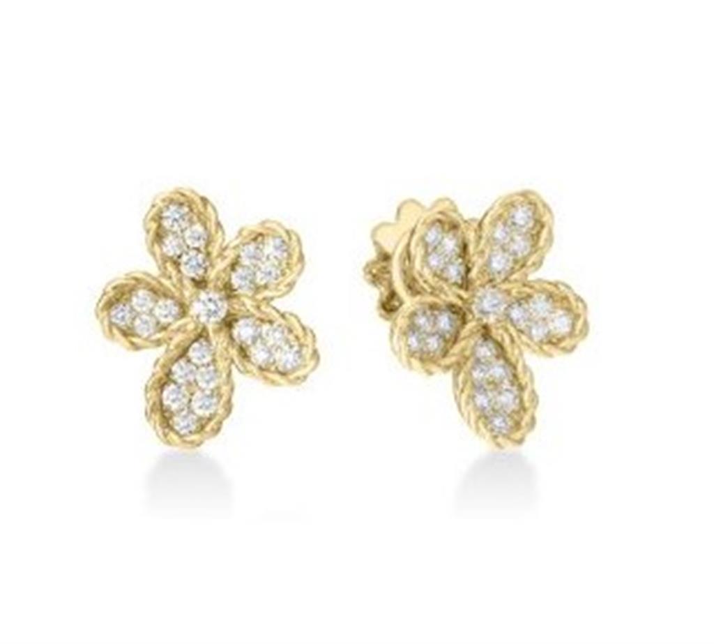 18KT Yellow Gold Diamond Pave Flower Stud Earrings