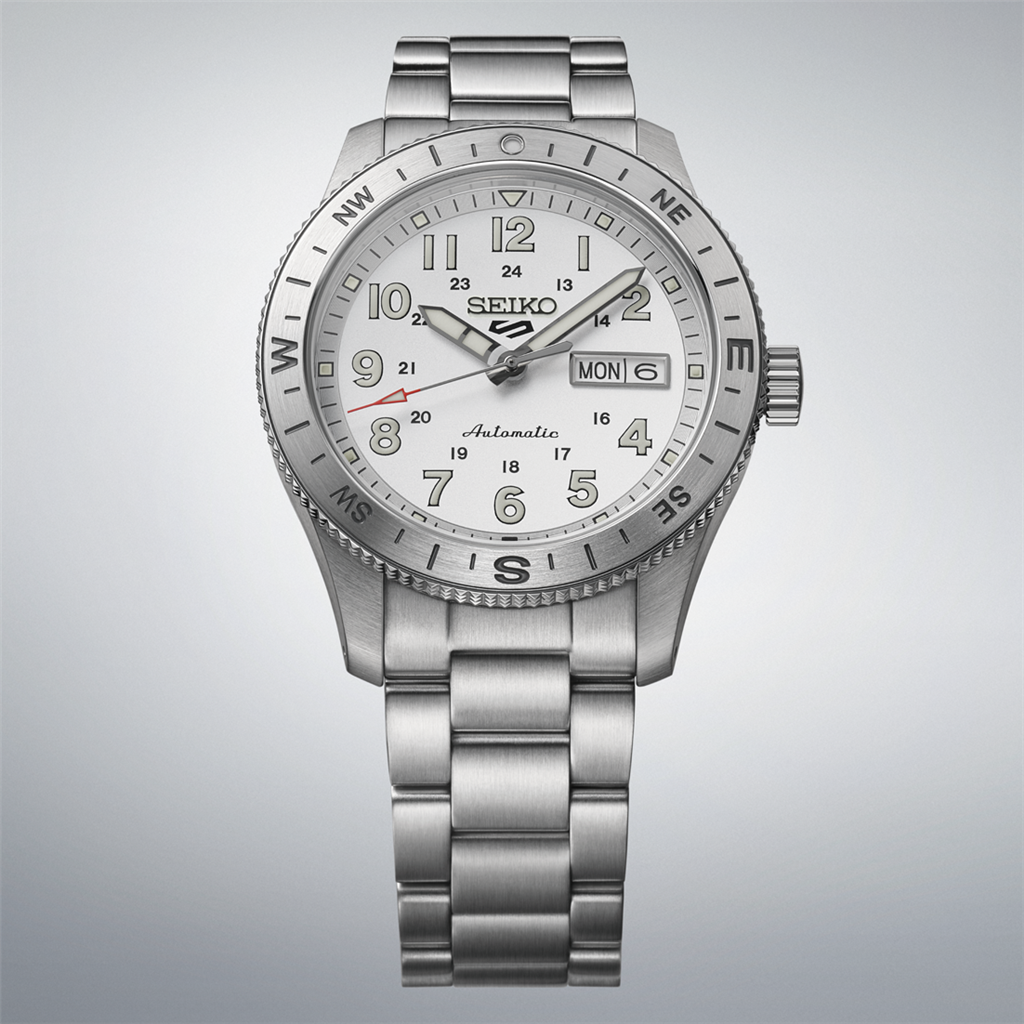 Seiko 5 Sports Field Series HDB007 41mm White Dial Compass Bezel Stainless Steel Watch