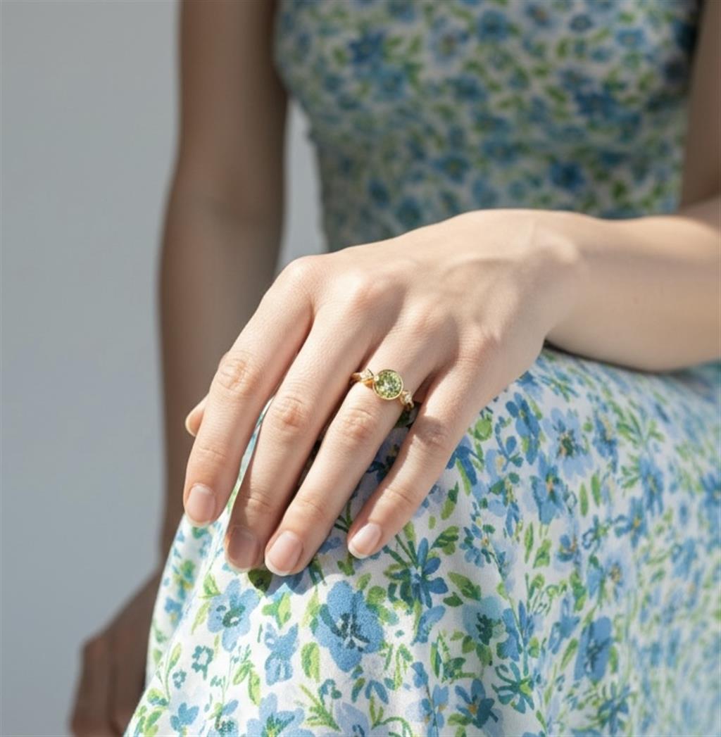 14K Yellow Gold Peridot & Diamond 3-Stone Ring | 1.85 CTW