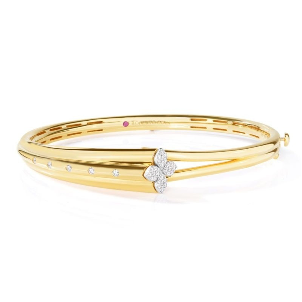 18K Two-Tone Gold Diamond Flower Bangle