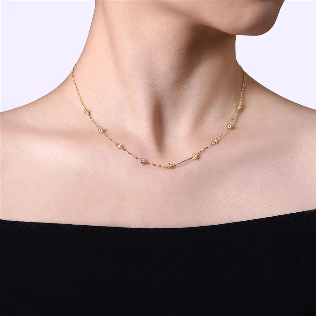 14kt Yellow Gold Beaded Station Bujukan Necklace - 17.5"