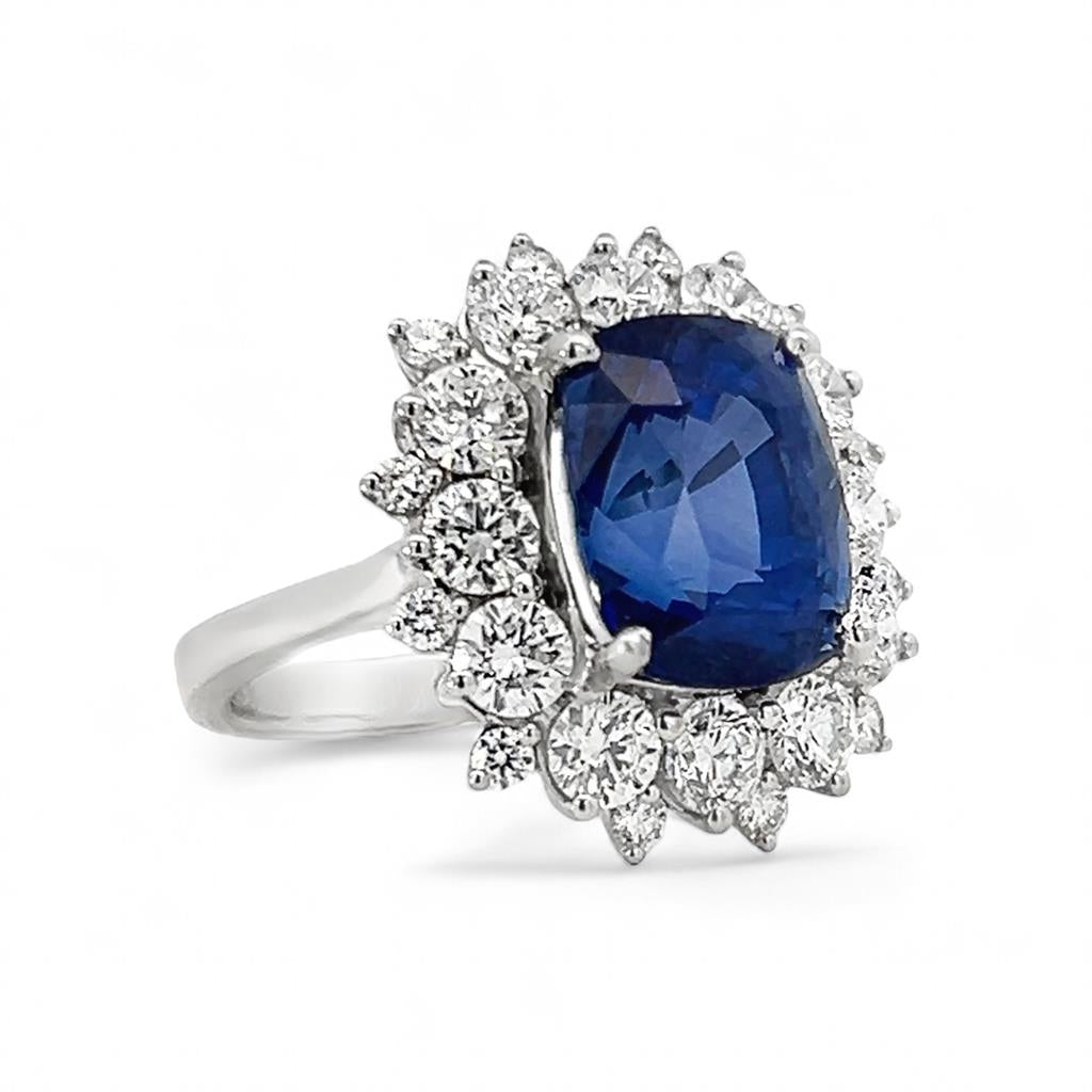18KT White Gold Sapphire & Diamond Halo Fashion Ring