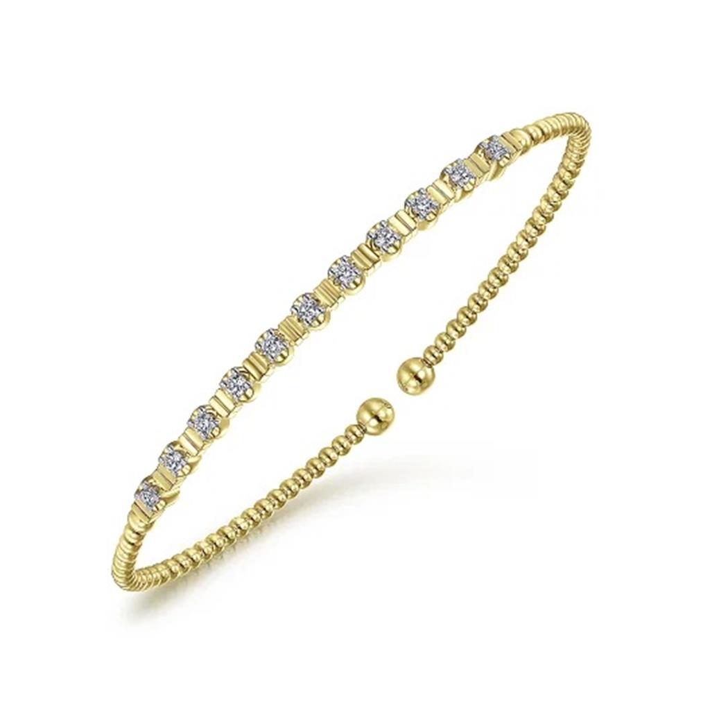 14KT Yellow Gold Bujukan Bead Diamond Station Cuff Bracelet