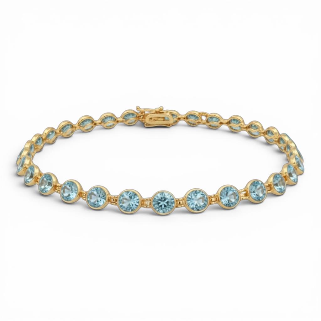 14K Yellow Gold Swiss Blue Topaz Tennis Bracelet