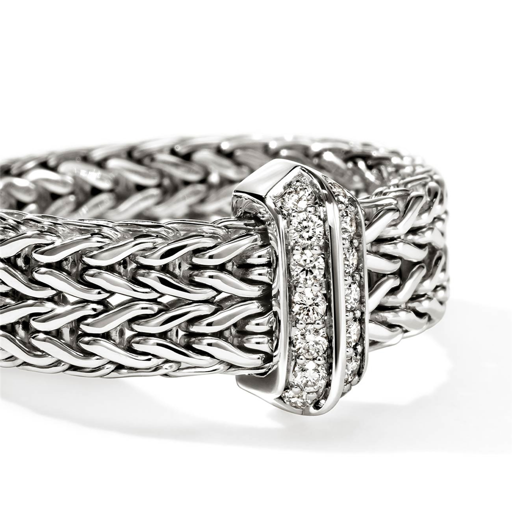 Sterling Silver 6mm Icon Link Diamond Ring