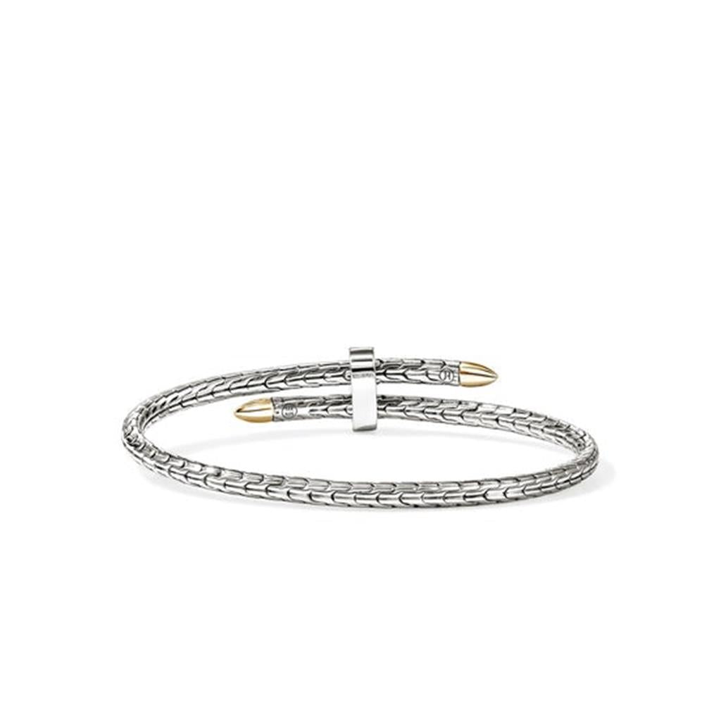 14Kt Yellow Gold & Sterling Silver Spear Bypass Diamond Flex Cuff