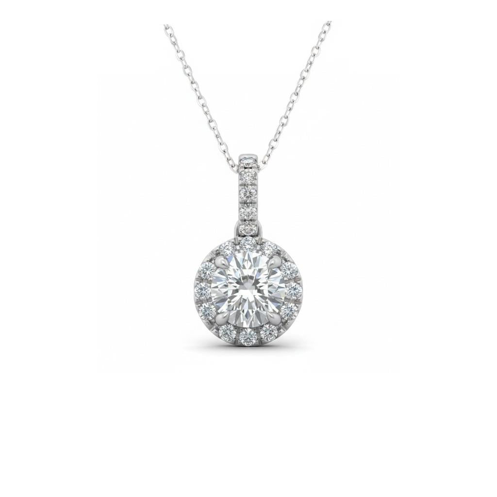 18K White Gold Round Halo Diamond Pendant | 0.93ct