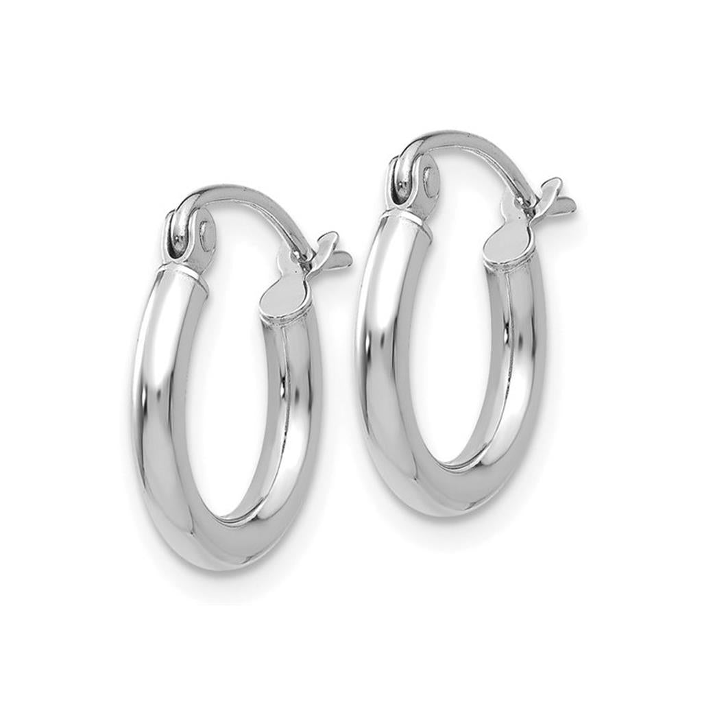 14Kt White Gold 2x12mm Tube Hoop Earrings
