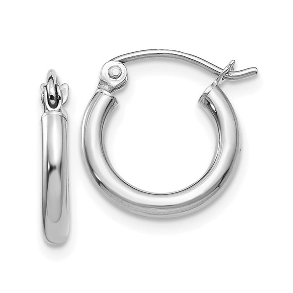 14Kt White Gold 2x12mm Tube Hoop Earrings