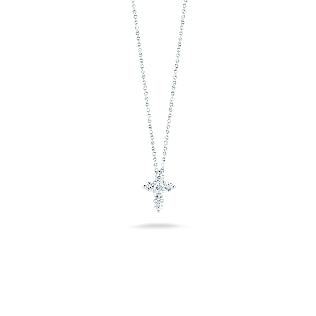 18K White Gold Large Baby Cross Diamond Pendant Necklace