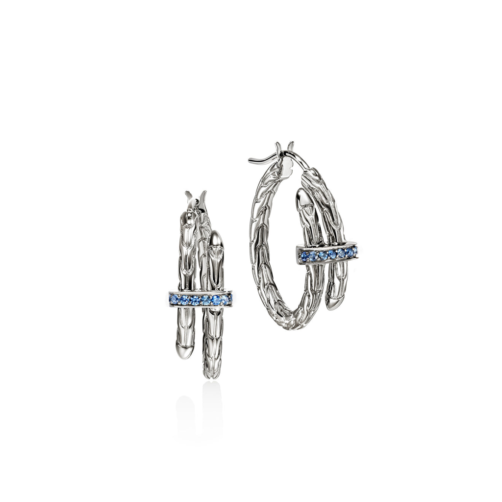 Sterling Silver Blue Sapphire Spear Hoop Earrings 22.5mm EBS986744BSP