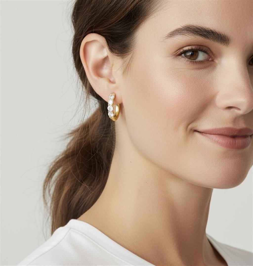 14K Yellow Gold Diamond Huggie Hoop Earrings | 3.34 CTW