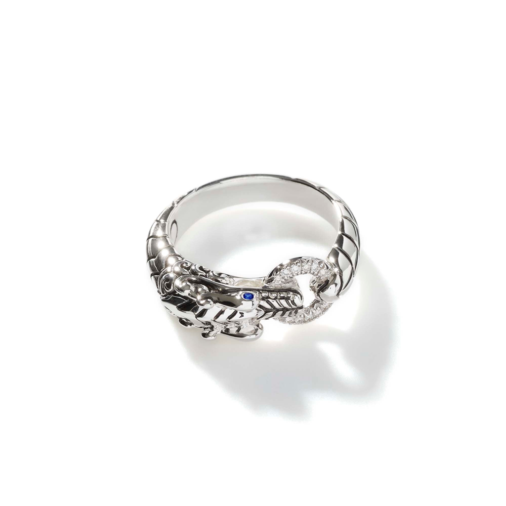 Silver Legends Naga Dragon Head Diamond & Blue Sapphire Ring