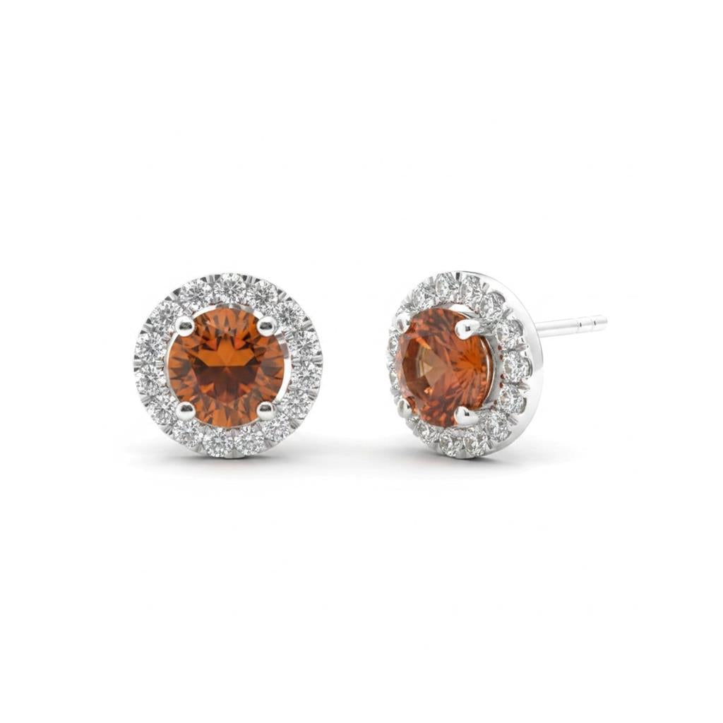 14K White Gold Spessartite Garnet & Diamond Halo Stud Earrings | 1.17 CTW