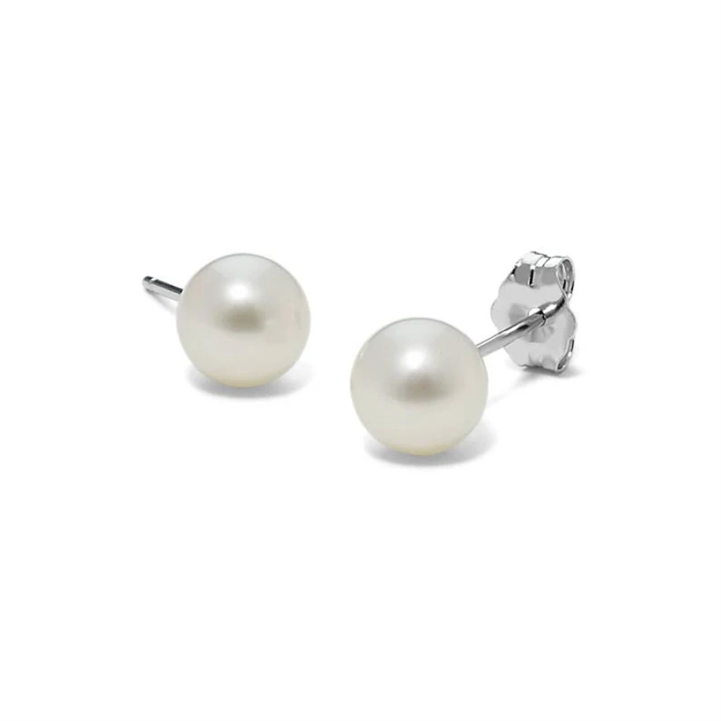 14kt White Gold Cultured Pearl Stud Earrings (4.5–5mm) – Classic Elegance
