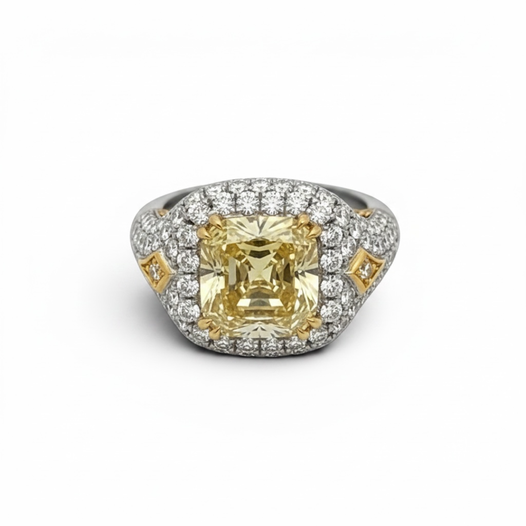 Platinum And 18Kt Yellow Gold Fancy Yellow Diamond Ring