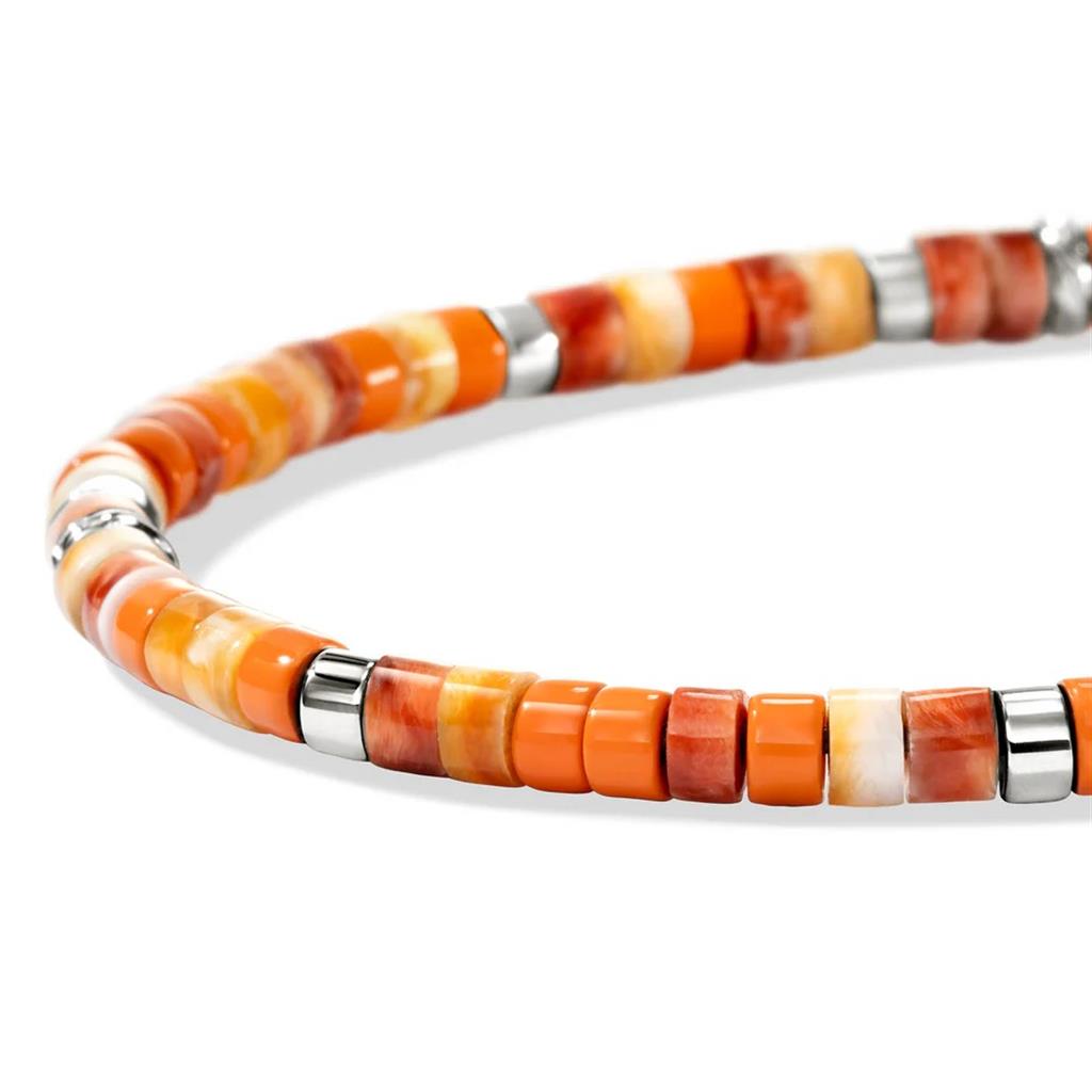 Heishi Bracelet, Sterling Silver - Orange Oyster Shell