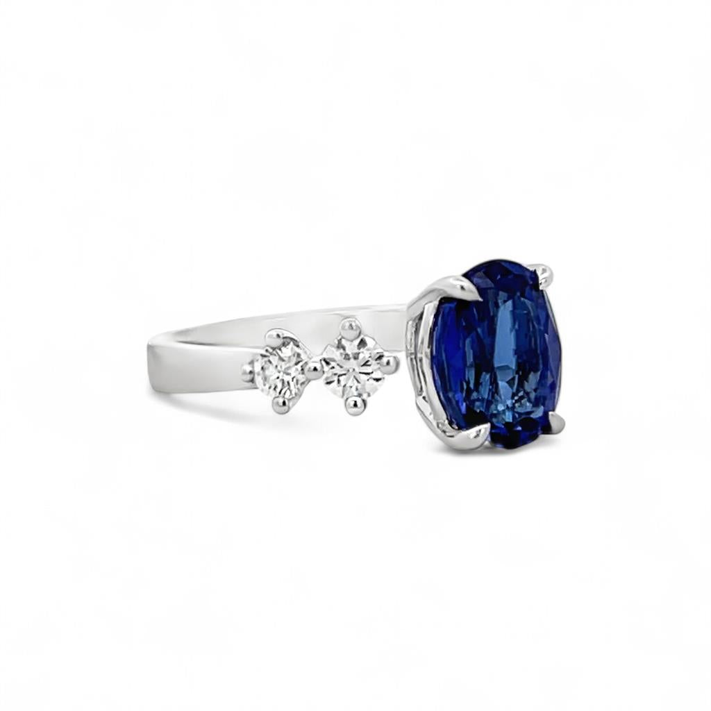 18KT White Gold Tanzanite and Diamond Open Cuff Fashion Ring - side view