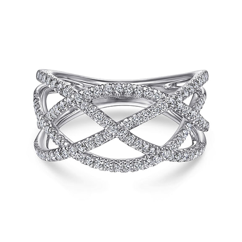 14kt White Gold Diamond Criss-Cross Fashion Ring (0.51ct, Size 6.5)
