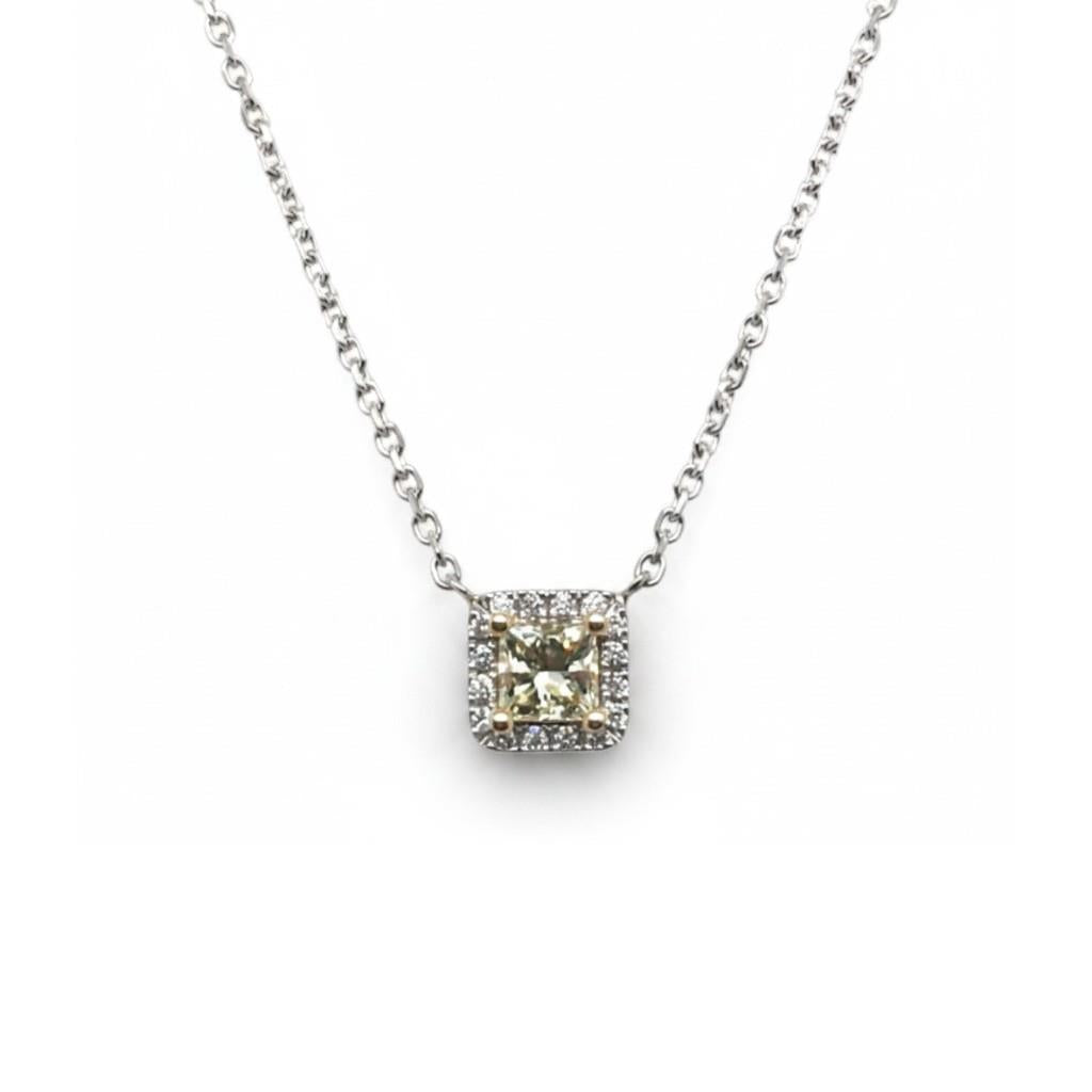 14K Two-Tone Gold Yellow Diamond Halo Necklace – 0.47ctw