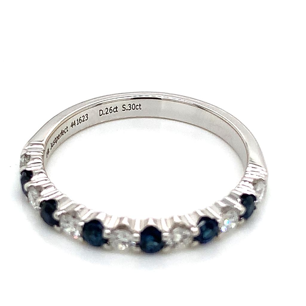 14KT White Gold Diamond & Sapphire Band