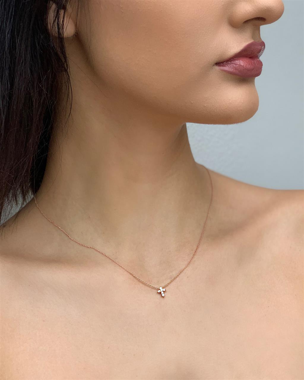 18K Rose Gold Baby Cross Pendant with Diamonds